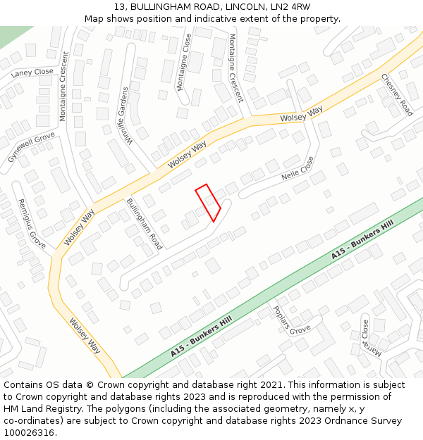 13, BULLINGHAM ROAD, LINCOLN, LN2 4RW: Location map and indicative extent of plot