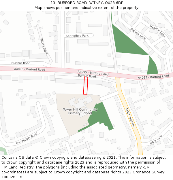 13, BURFORD ROAD, WITNEY, OX28 6DP: Location map and indicative extent of plot