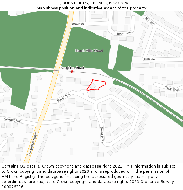 13, BURNT HILLS, CROMER, NR27 9LW: Location map and indicative extent of plot