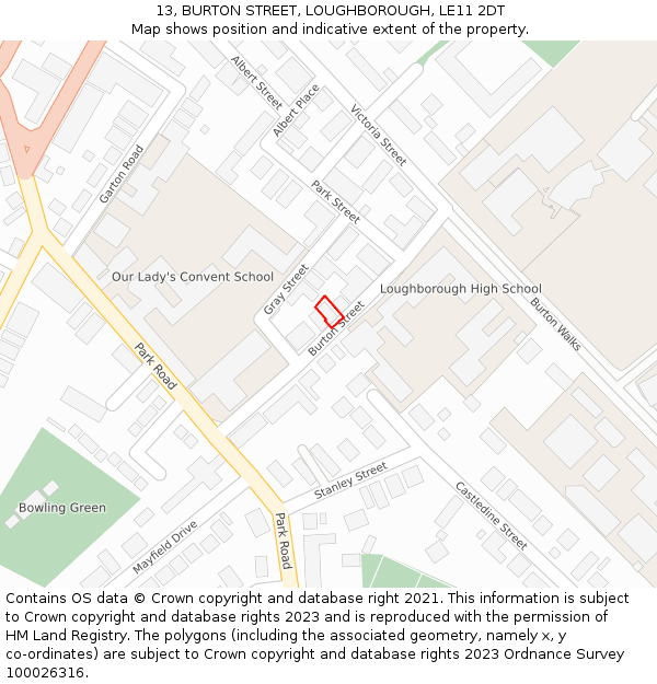 13, BURTON STREET, LOUGHBOROUGH, LE11 2DT: Location map and indicative extent of plot