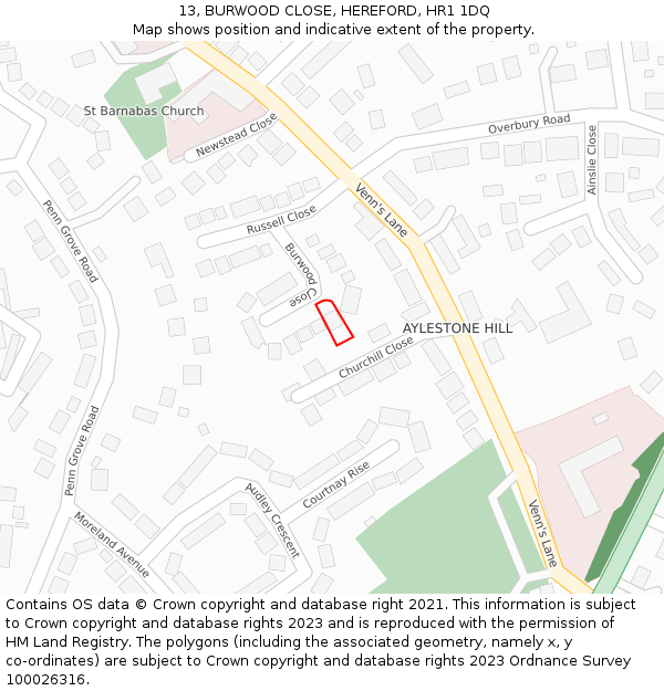 13, BURWOOD CLOSE, HEREFORD, HR1 1DQ: Location map and indicative extent of plot