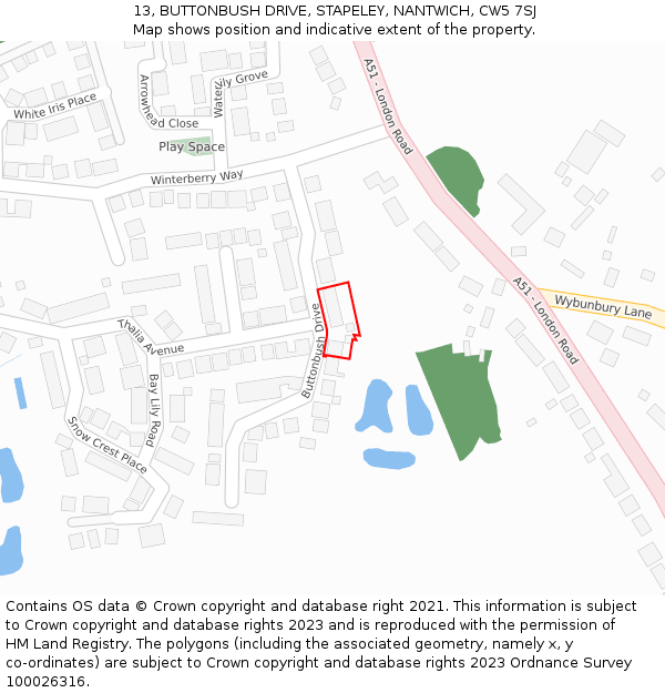 13, BUTTONBUSH DRIVE, STAPELEY, NANTWICH, CW5 7SJ: Location map and indicative extent of plot