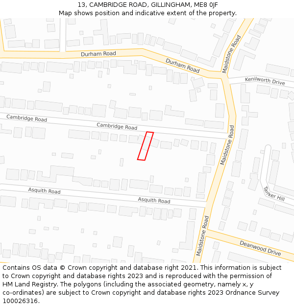 13, CAMBRIDGE ROAD, GILLINGHAM, ME8 0JF: Location map and indicative extent of plot