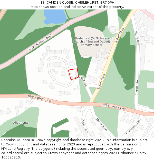 13, CAMDEN CLOSE, CHISLEHURST, BR7 5PH: Location map and indicative extent of plot