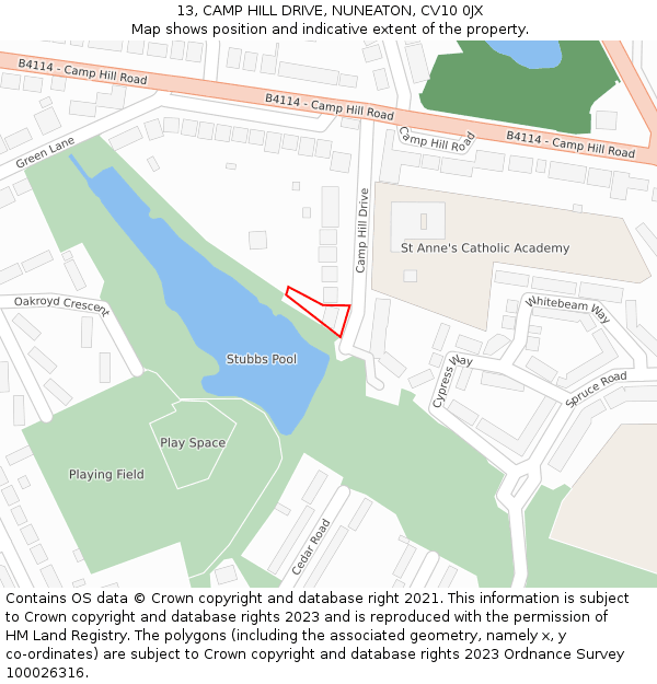 13, CAMP HILL DRIVE, NUNEATON, CV10 0JX: Location map and indicative extent of plot