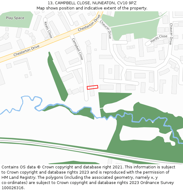 13, CAMPBELL CLOSE, NUNEATON, CV10 9PZ: Location map and indicative extent of plot