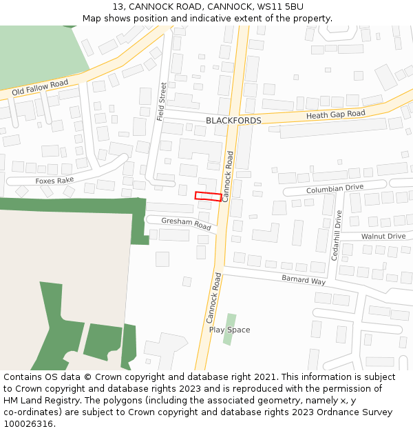 13, CANNOCK ROAD, CANNOCK, WS11 5BU: Location map and indicative extent of plot