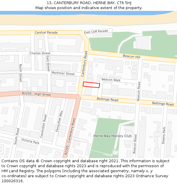 13, CANTERBURY ROAD, HERNE BAY, CT6 5HJ: Location map and indicative extent of plot