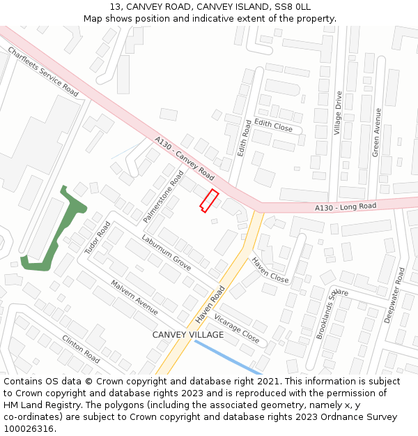 13, CANVEY ROAD, CANVEY ISLAND, SS8 0LL: Location map and indicative extent of plot