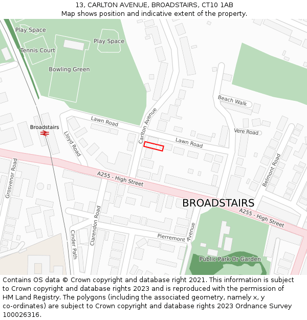 13, CARLTON AVENUE, BROADSTAIRS, CT10 1AB: Location map and indicative extent of plot