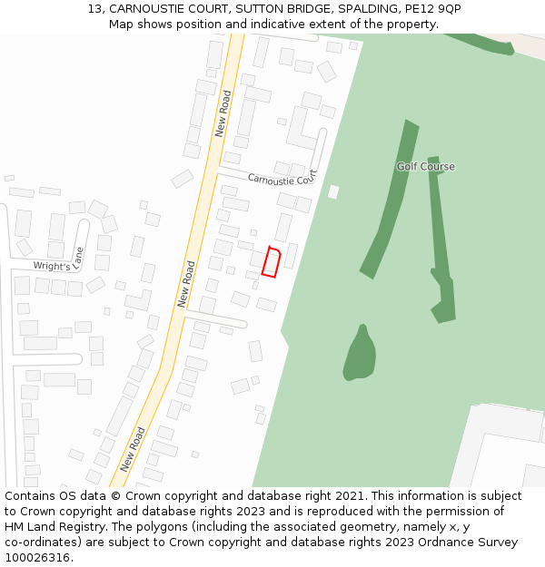 13, CARNOUSTIE COURT, SUTTON BRIDGE, SPALDING, PE12 9QP: Location map and indicative extent of plot