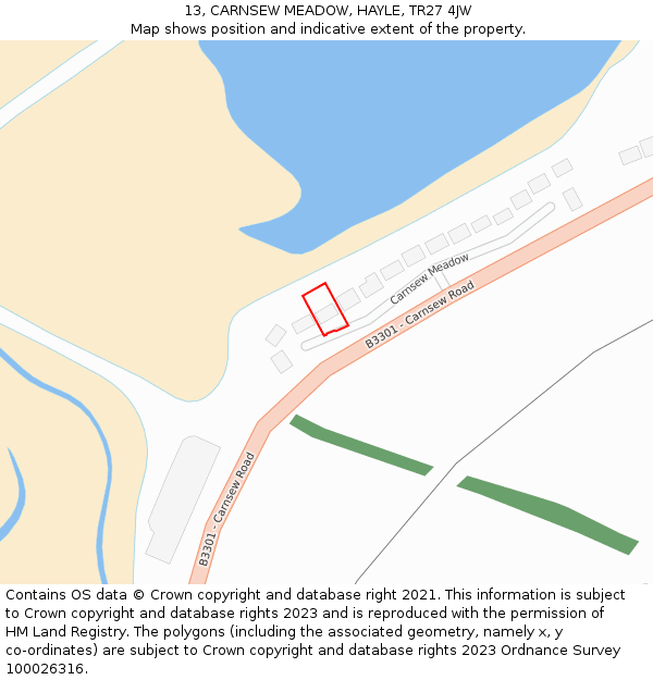 13, CARNSEW MEADOW, HAYLE, TR27 4JW: Location map and indicative extent of plot