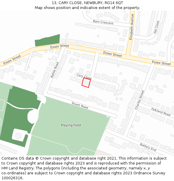 13, CARY CLOSE, NEWBURY, RG14 6QT: Location map and indicative extent of plot