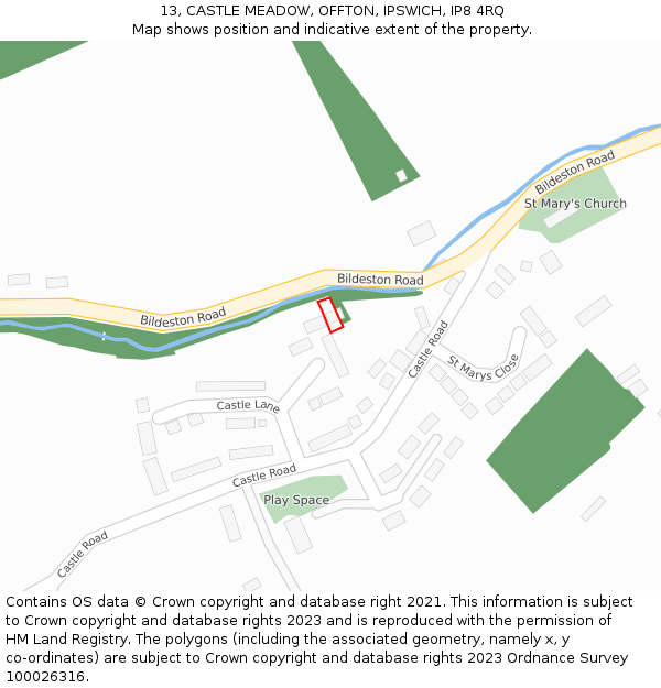 13, CASTLE MEADOW, OFFTON, IPSWICH, IP8 4RQ: Location map and indicative extent of plot