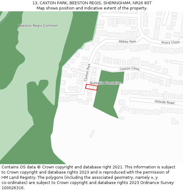 13, CAXTON PARK, BEESTON REGIS, SHERINGHAM, NR26 8ST: Location map and indicative extent of plot