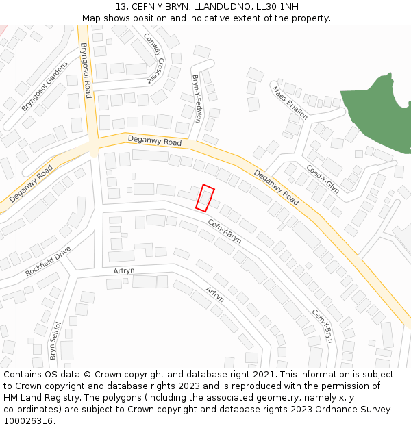 13, CEFN Y BRYN, LLANDUDNO, LL30 1NH: Location map and indicative extent of plot