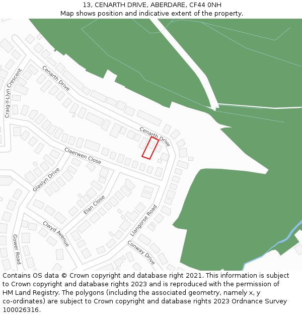 13, CENARTH DRIVE, ABERDARE, CF44 0NH: Location map and indicative extent of plot