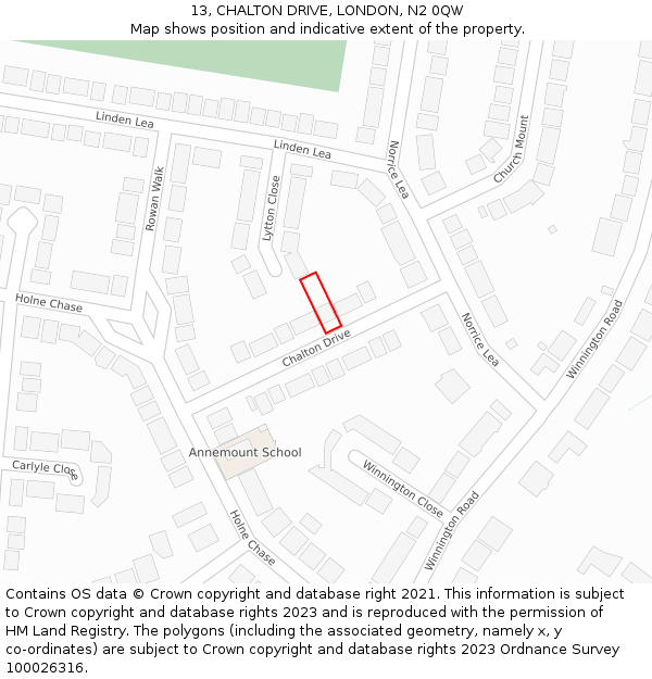 13, CHALTON DRIVE, LONDON, N2 0QW: Location map and indicative extent of plot