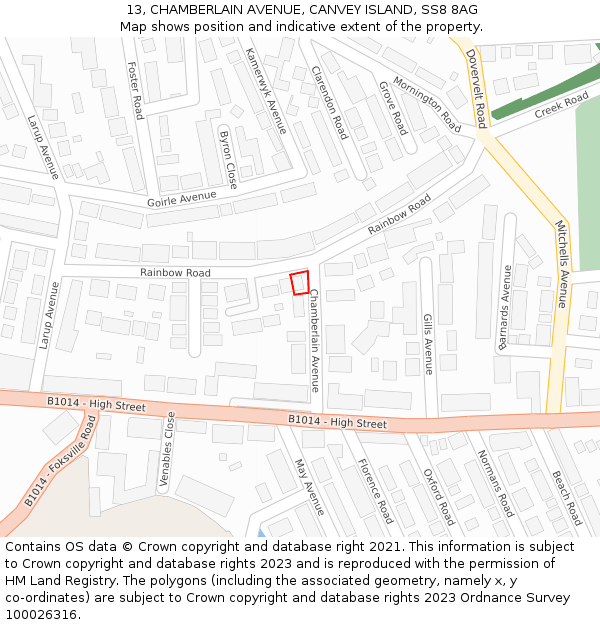 13, CHAMBERLAIN AVENUE, CANVEY ISLAND, SS8 8AG: Location map and indicative extent of plot