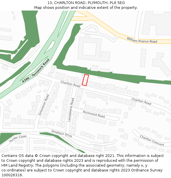 13, CHARLTON ROAD, PLYMOUTH, PL6 5EG: Location map and indicative extent of plot