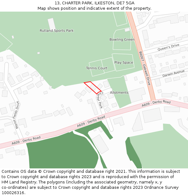 13, CHARTER PARK, ILKESTON, DE7 5GA: Location map and indicative extent of plot