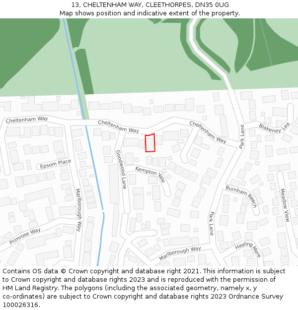 13, CHELTENHAM WAY, CLEETHORPES, DN35 0UG: Location map and indicative extent of plot