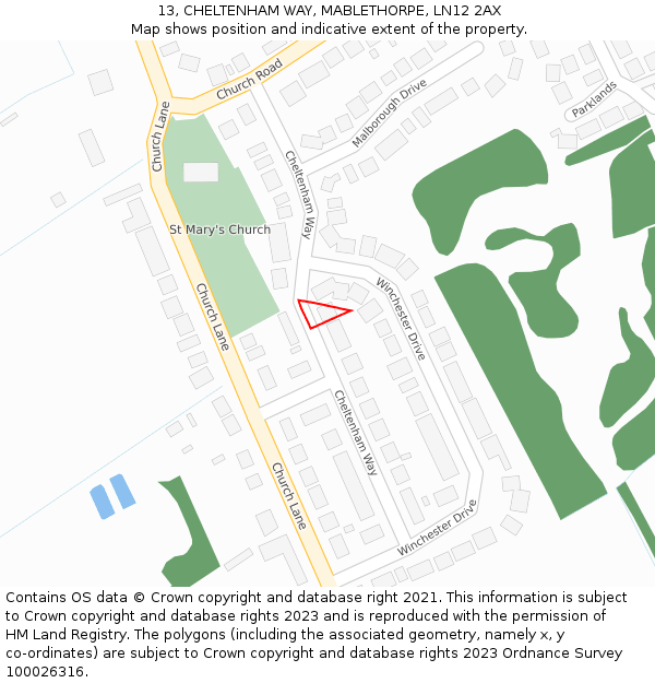 13, CHELTENHAM WAY, MABLETHORPE, LN12 2AX: Location map and indicative extent of plot