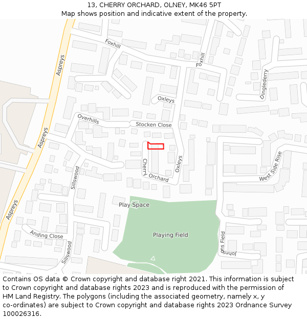 13, CHERRY ORCHARD, OLNEY, MK46 5PT: Location map and indicative extent of plot