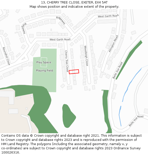 13, CHERRY TREE CLOSE, EXETER, EX4 5AT: Location map and indicative extent of plot