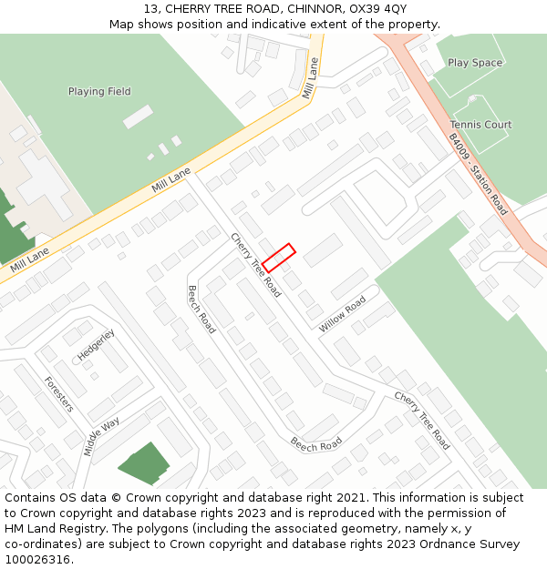 13, CHERRY TREE ROAD, CHINNOR, OX39 4QY: Location map and indicative extent of plot