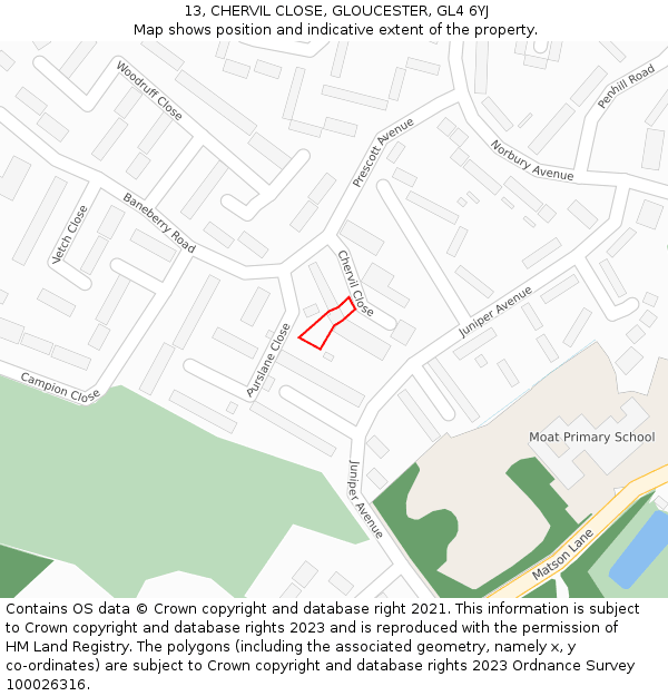 13, CHERVIL CLOSE, GLOUCESTER, GL4 6YJ: Location map and indicative extent of plot