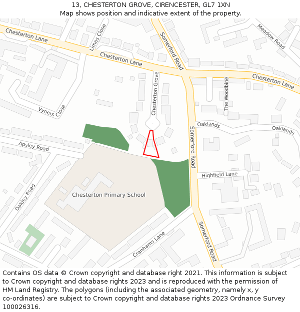 13, CHESTERTON GROVE, CIRENCESTER, GL7 1XN: Location map and indicative extent of plot