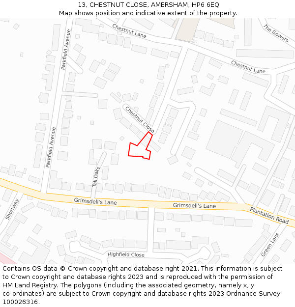 13, CHESTNUT CLOSE, AMERSHAM, HP6 6EQ: Location map and indicative extent of plot