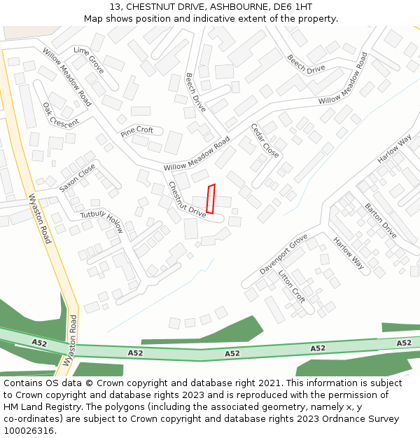 13, CHESTNUT DRIVE, ASHBOURNE, DE6 1HT: Location map and indicative extent of plot