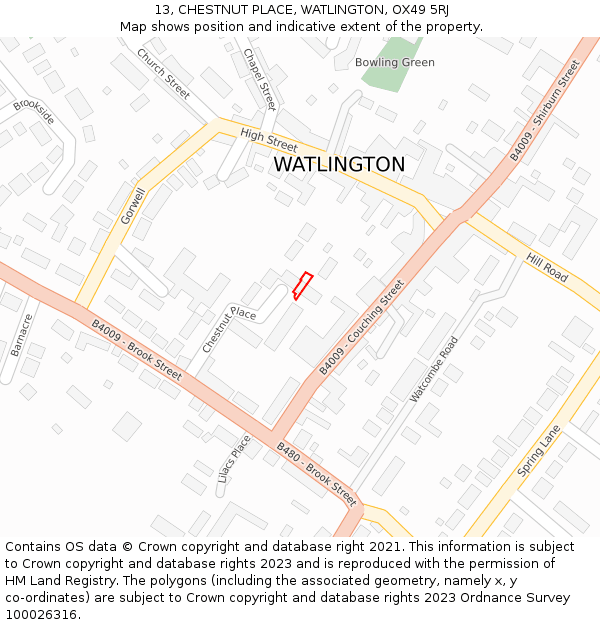 13, CHESTNUT PLACE, WATLINGTON, OX49 5RJ: Location map and indicative extent of plot