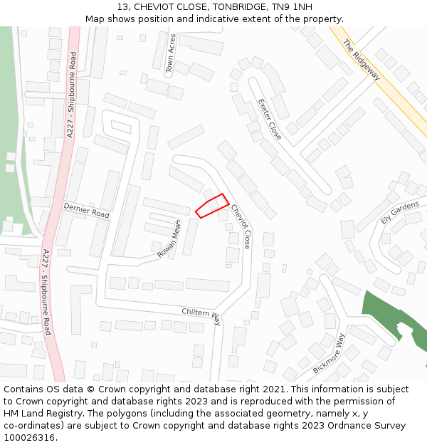13, CHEVIOT CLOSE, TONBRIDGE, TN9 1NH: Location map and indicative extent of plot