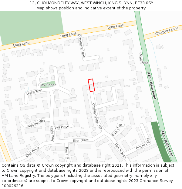 13, CHOLMONDELEY WAY, WEST WINCH, KING'S LYNN, PE33 0SY: Location map and indicative extent of plot