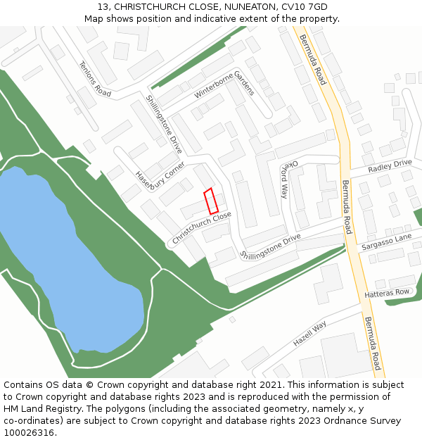 13, CHRISTCHURCH CLOSE, NUNEATON, CV10 7GD: Location map and indicative extent of plot
