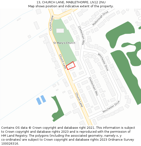 13, CHURCH LANE, MABLETHORPE, LN12 2NU: Location map and indicative extent of plot