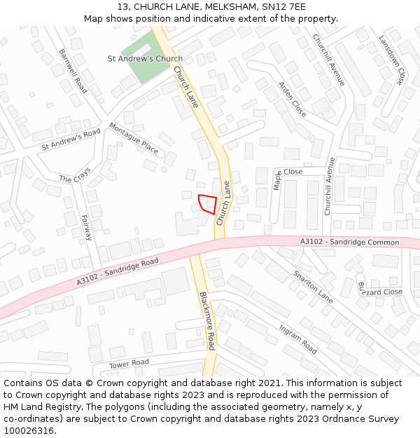 13, CHURCH LANE, MELKSHAM, SN12 7EE: Location map and indicative extent of plot