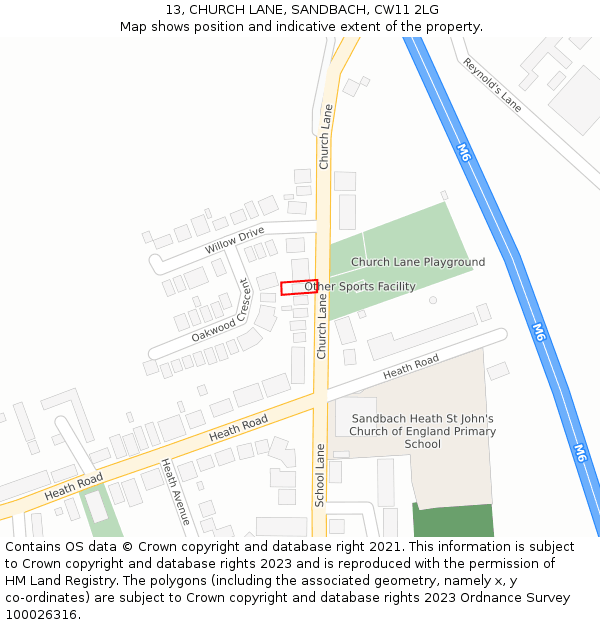 13, CHURCH LANE, SANDBACH, CW11 2LG: Location map and indicative extent of plot