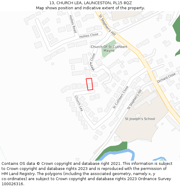 13, CHURCH LEA, LAUNCESTON, PL15 8QZ: Location map and indicative extent of plot