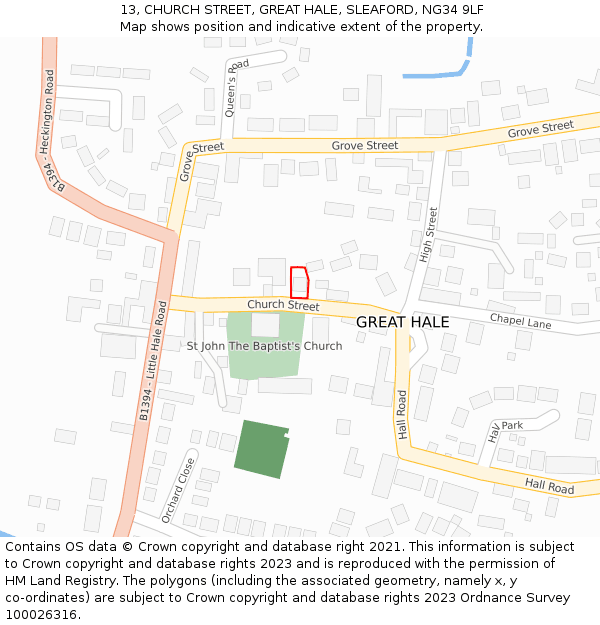 13, CHURCH STREET, GREAT HALE, SLEAFORD, NG34 9LF: Location map and indicative extent of plot