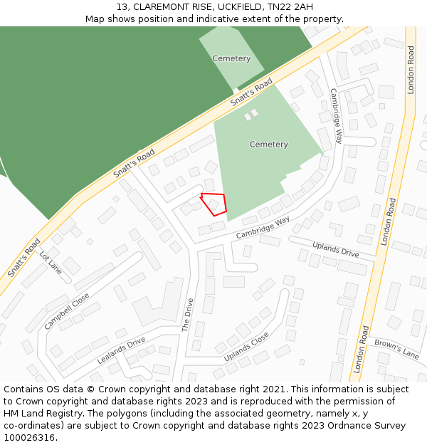 13, CLAREMONT RISE, UCKFIELD, TN22 2AH: Location map and indicative extent of plot