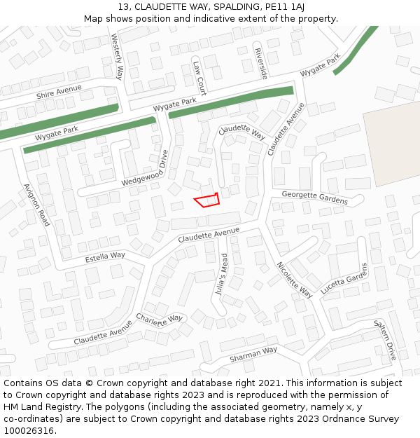 13, CLAUDETTE WAY, SPALDING, PE11 1AJ: Location map and indicative extent of plot