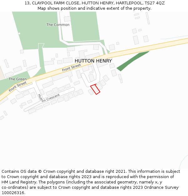 13, CLAYPOOL FARM CLOSE, HUTTON HENRY, HARTLEPOOL, TS27 4QZ: Location map and indicative extent of plot