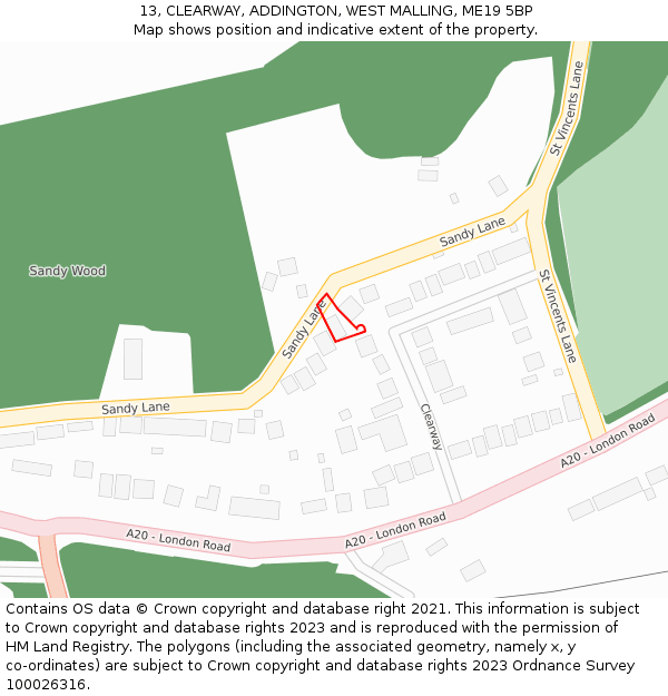 13, CLEARWAY, ADDINGTON, WEST MALLING, ME19 5BP: Location map and indicative extent of plot