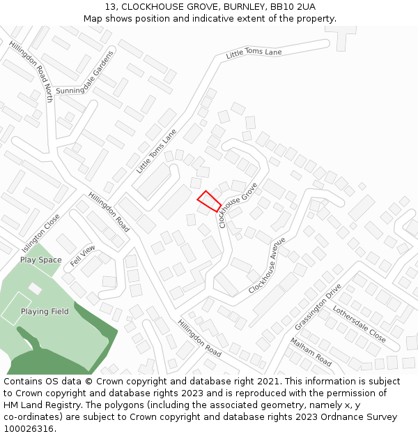 13, CLOCKHOUSE GROVE, BURNLEY, BB10 2UA: Location map and indicative extent of plot