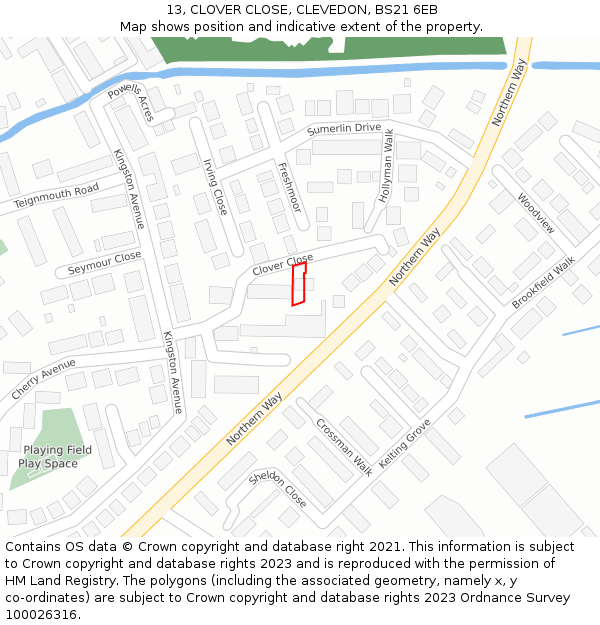 13, CLOVER CLOSE, CLEVEDON, BS21 6EB: Location map and indicative extent of plot