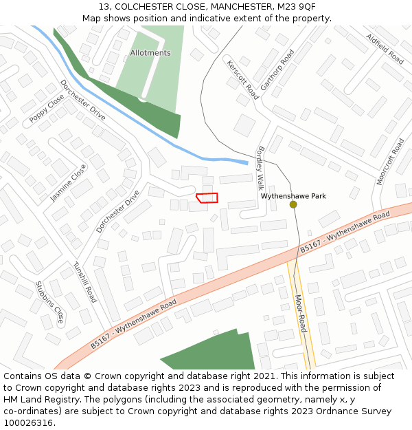 13, COLCHESTER CLOSE, MANCHESTER, M23 9QF: Location map and indicative extent of plot